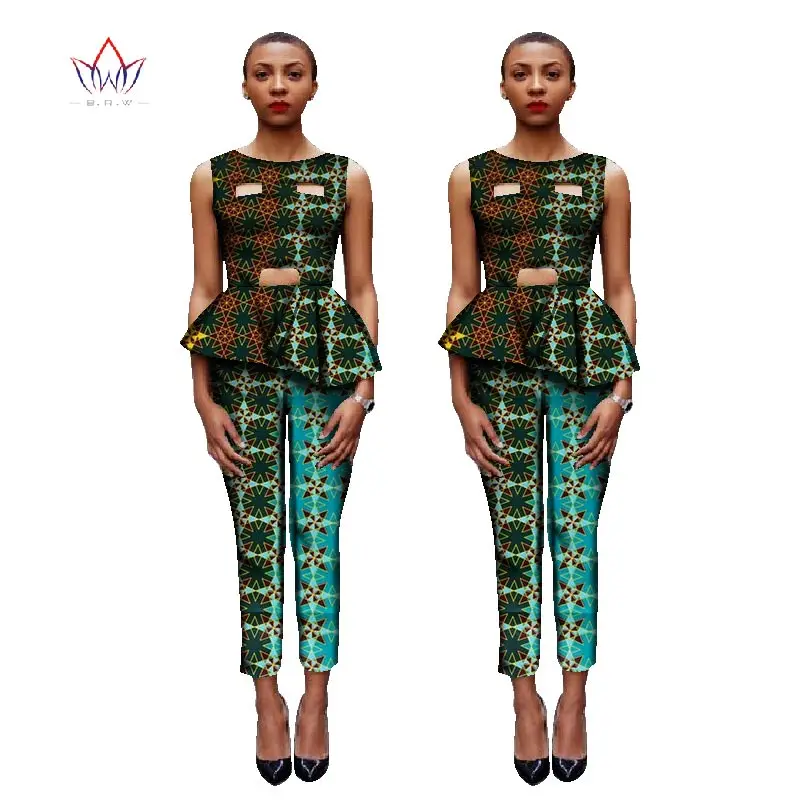 BRW африканская одежда кроп Топы Комплект из 2 предметов женская одежда длинные брюки Дашики африканская одежда с принтом женские брюки плюс 6XL WY1632
