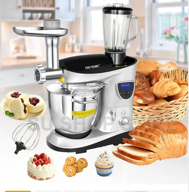 

1pc 220V 1200W Multi-function chef machine LCD electric dough/ cake mixer 7L fight egg food mixer automatic heating belt timer