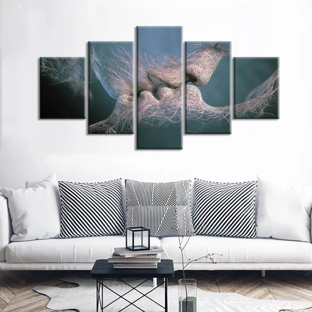 

5 Piece Canvas Painting Lover kiss Picture Couple sweet love Canvas Wall Art Decoration Framework For Living Room Artworks