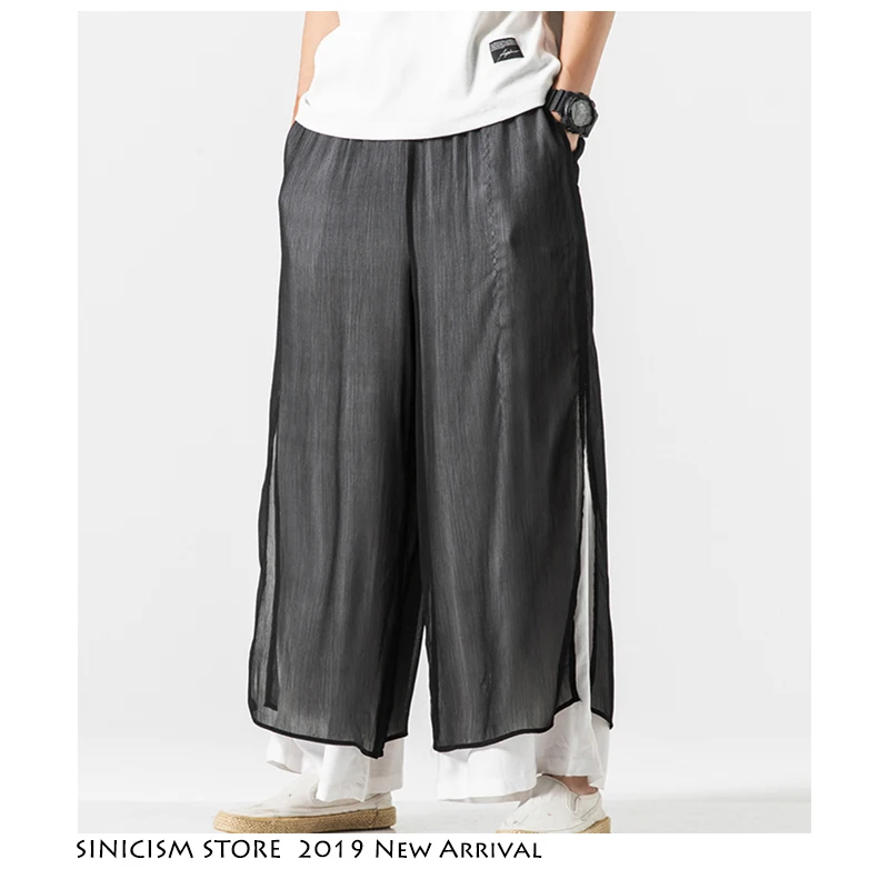 Sinicism Store 2020 мужские брюки с широкими штанинами стрейчевая одежда из хлопка и льна