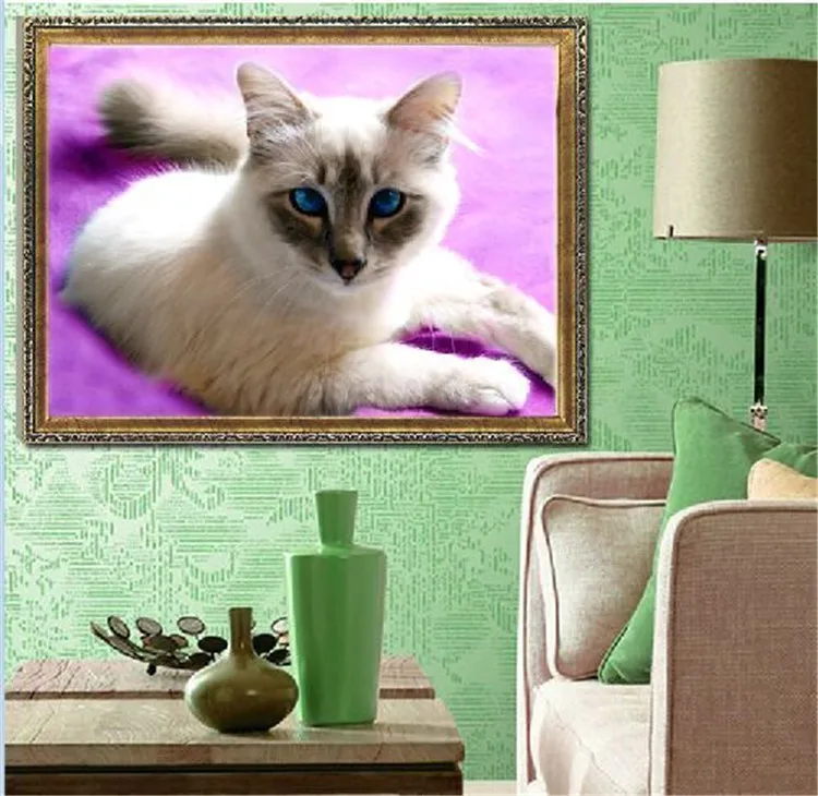 

DIY 5D Diamond Mosaic white Cat square Handmade Diamond Painting Cross Stitch Kits Diamond Embroidery Patterns Rhinestones Arts