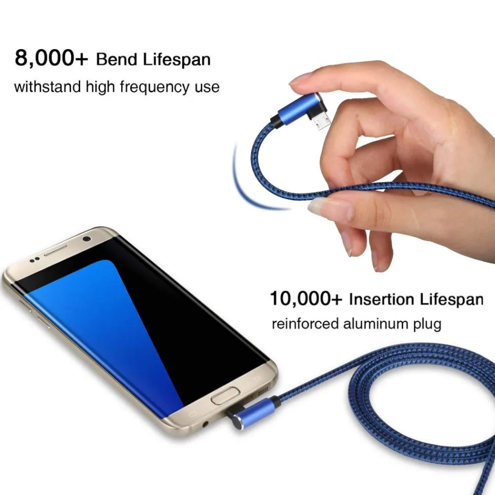 Fasnshu Micro USB кабель быстрого зарядного устройства зарядный шнур 90 градусов изгиб зарядный кабель L type C IOS согнутый синхронизировать мобильный телефон кабели