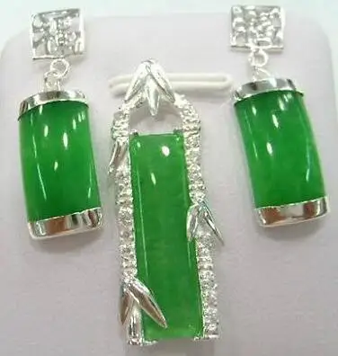 

Wonderful silver green Natural stone Chalcedony pendant earrings sets free shipping