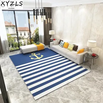

XYZLS New Mediterranean Style Blue Anchor Carpet Fashion Simple Mat Absorbent Non-slip Rug for Living room/Bedroom
