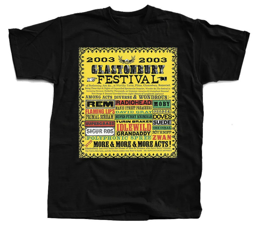Плакат гластонбури CND Festival 2003 REM футболка с радиоголовым принтом (черная) круглым