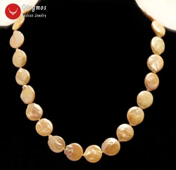 

Qingmos Natural Pink Coin Round 12-13mm Pearl Necklace for Women with 17" Chokers Necklace Jewelry nec6310 Free shipping