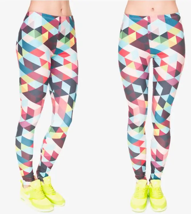Для женщин леггинсы для Новая мода 3D цифровой Красочные треугольники с геометрическим принтом Леггинсы узкие брюки - Цвет: Triangle leggings