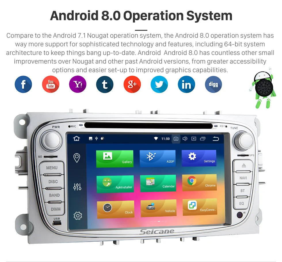 Flash Deal Seicane 2Din Android 8.0 7" Car Radio GPS Multimedia Player Head Unit For Ford Focus TRANSIT CONNECT MONDEO S-max 7