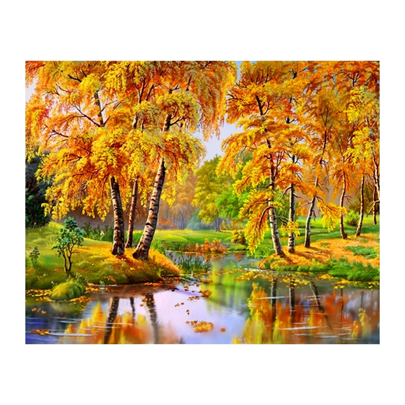 

2018 New Brand Oil Painting Fall Landscape Diamond Painting Full Round 3D Resin Rhinestone Mosaic Embroider NMX
