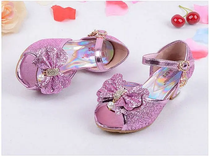 Детские сандалии на каблуке для девочек; детская летняя обувь; модная обувь принцессы с бантом; сандалии для вечеринок для детей от 3 до 10 лет - Цвет: pink