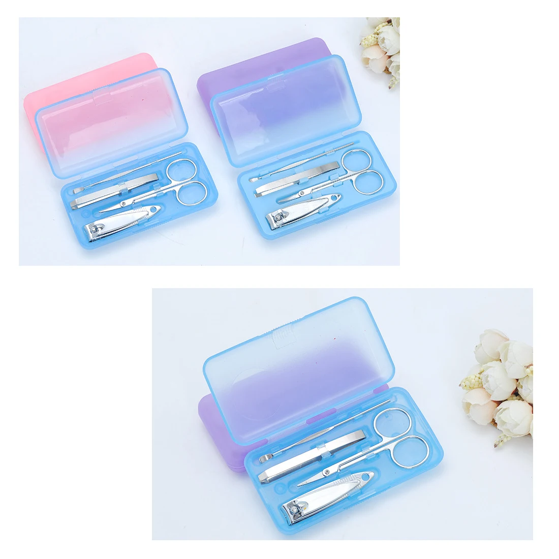 

TOP 4pcs/set Manicure Set kit Pedicure Scissor Tweezer Knife Ear Pick Nail Clipper Kit Stainless steel Nail Care Tool Sets
