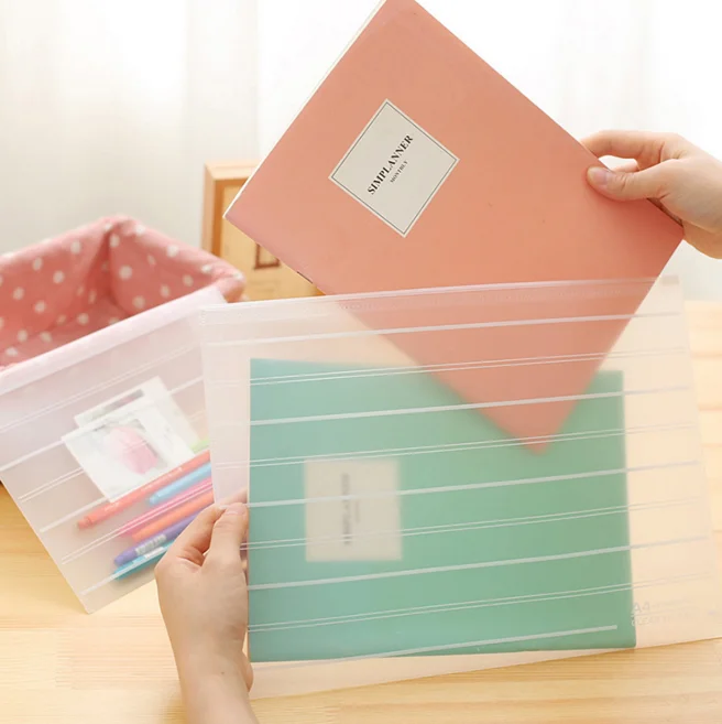 

1Pcs/set Cute Matte Style Transparent A4 A5 File Bag Striped Document Bag A4 File Folder Pull Side Pouch Stationery Filing