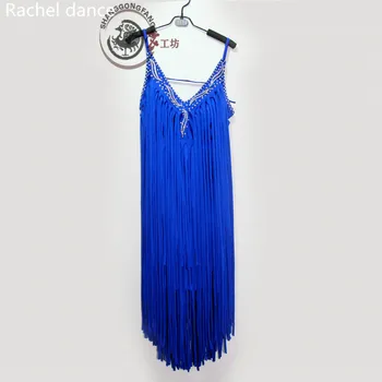 

Latin dancing Lotus Skirt Sequined Style V-Collar Back Open Sleeveless Samba Tango Dance Clothing Tassel Latin Dance Dress Set
