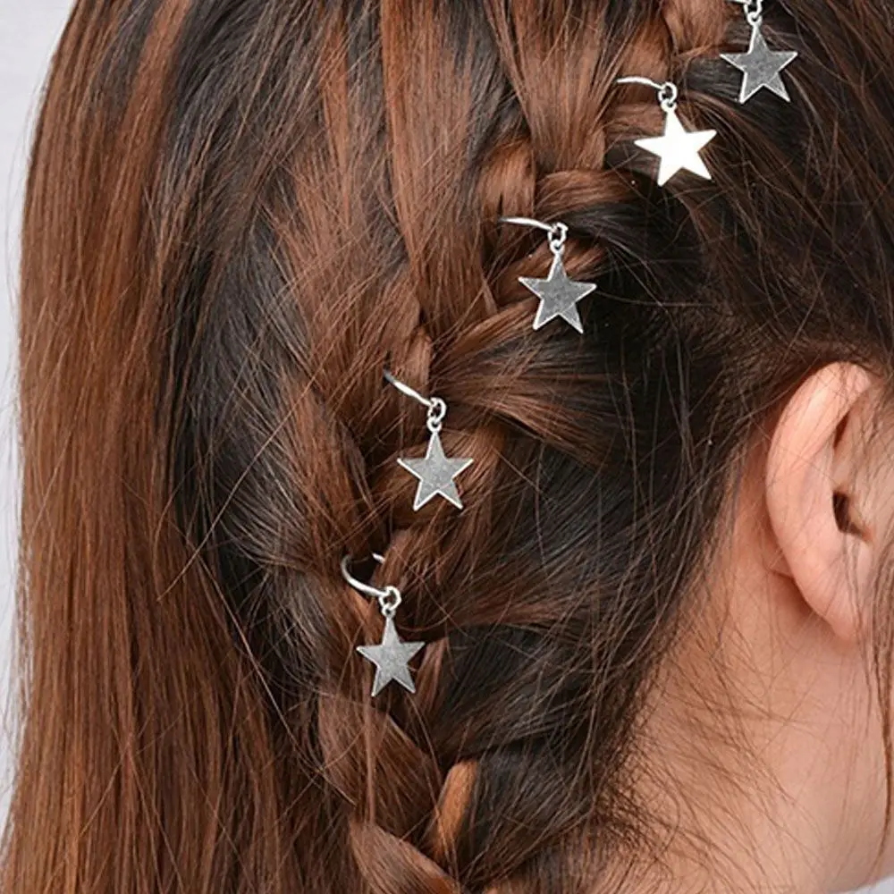 5 Pcs Fashion Style Women's Cute Shiny Star Hair Rings Hair Clips for