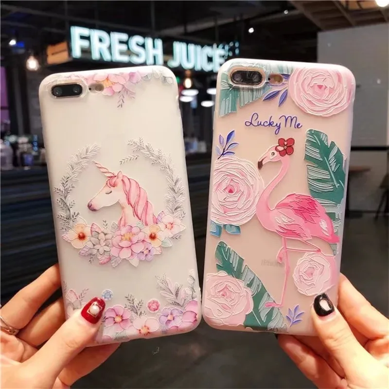 

3D Flower Emboss Case For iPhone 7 6 6s 8 Plus On 5 5S SE Case Patterned Soft Silicone TPU Back Cover For iPhone 6s X Case