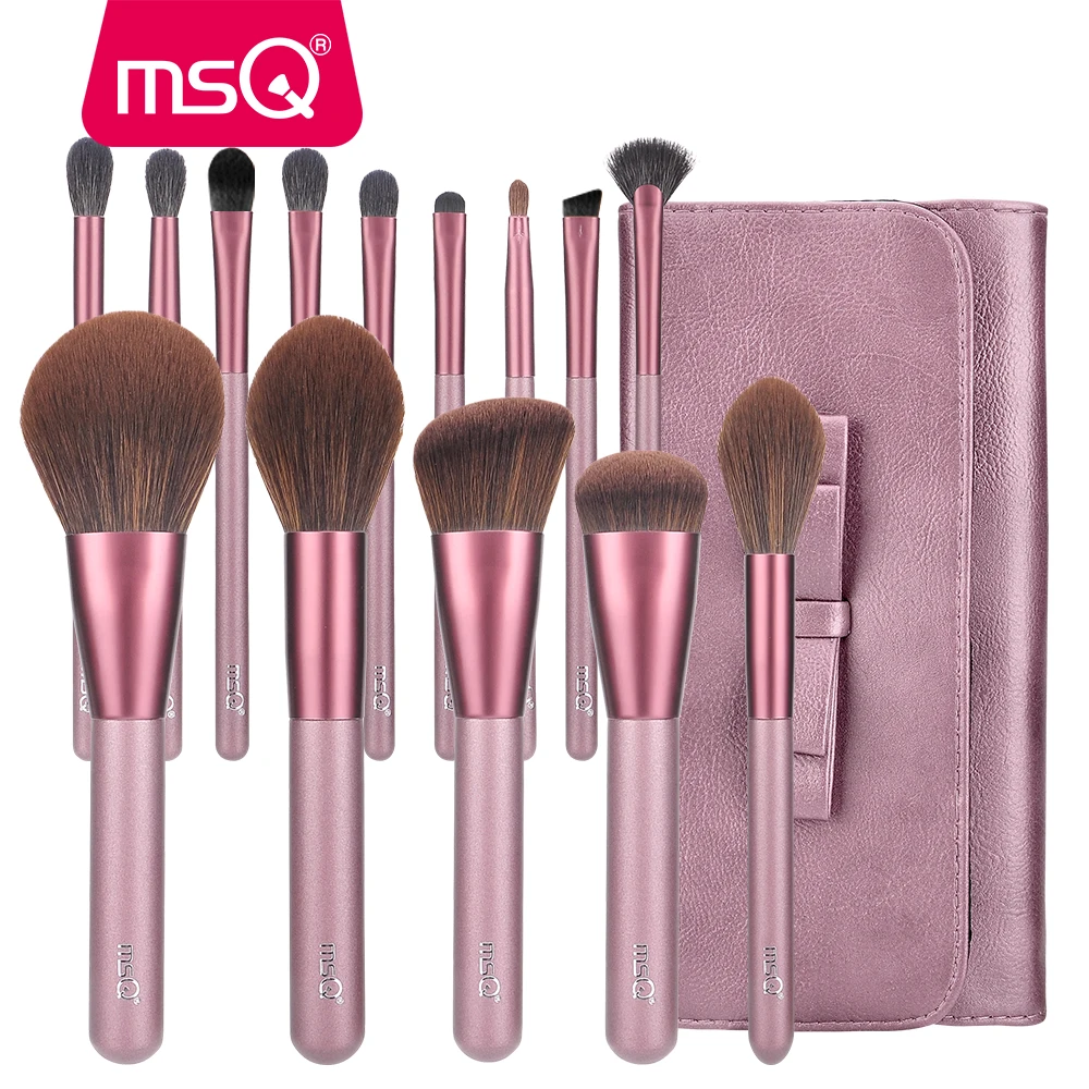 

MSQ 14PCS Makeup Brushes Set Foundation Powder Blush Eyeshadow Contour Lip Make Up Brush Synthetic Hair With PU Leather Case