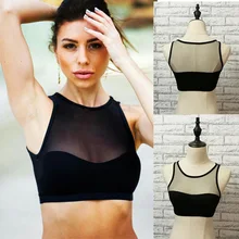 Сексуальный спортивный бюстгальтер, женский, сетчатый, сшитый, дышащий, пуш-ап, женский, высокий, эластичный, однотонный, черный, для бега, укороченный топ, спортивный топ
