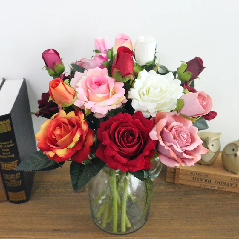 JAROWN Artificial Flannel Ruyi Rose Simulation Fake Flowers Branch Wedding Decor Home Office Decoration Silk Flower (2)
