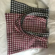 YILE хлопок черный красный клетчатая эко хозяйственная сумка на плечо льняная подкладка открытая 9214a