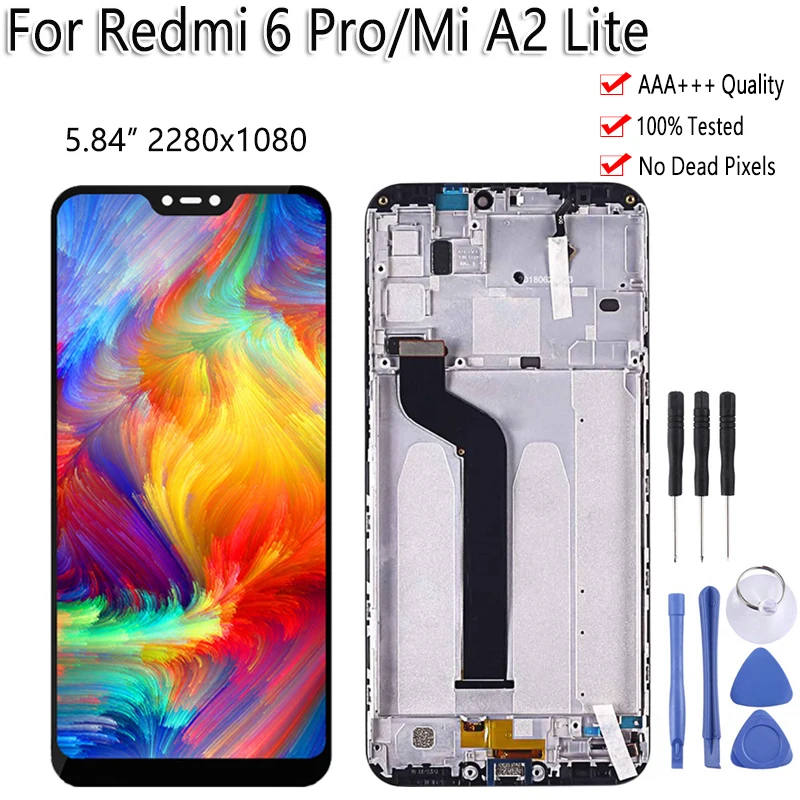 

5.84" Original LCD+Frame For Xiaomi Mi A2 Lite Redmi 6 Pro LCD Display Touch Screen Digiziter Assembly Replacement19:9 2280x1080