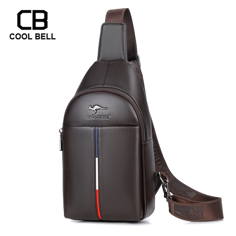

High Quality PU Leather Business Men Chest Bag External USB Charge Headphone Hole Waterproof Casual Shoulder Bag Messenger Bags