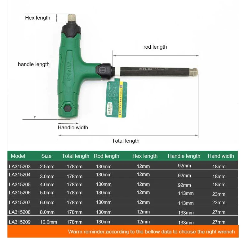 LAOA Т-образная Шестигранная отвертка с двойным концом S2 Нескользящая Корундовая Т-образная ручка высокий крутящий момент гаечный ключ продлевает шестигранные отвертки