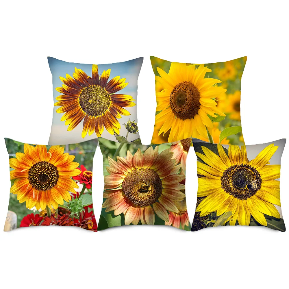 Fuwatacchi Sunflower Cushion Cover Pink Yellow Sunflower Pillow Cover for Home Sofa Chair Decorative Pillows Square Pillowcases