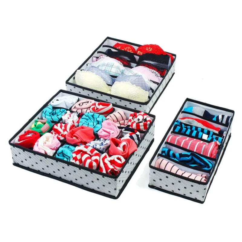 

3Pcs/Set Collapsible Underwear Storage Boxes Set Non-Woven Organization Draw Divider Container For Ties Socks Shorts Bra