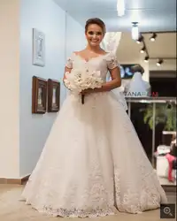 2016 новый элегантный бальное платье свадебное платье cap рукавом кружева аппликации формальное платье невесты принцесса бисероплетение