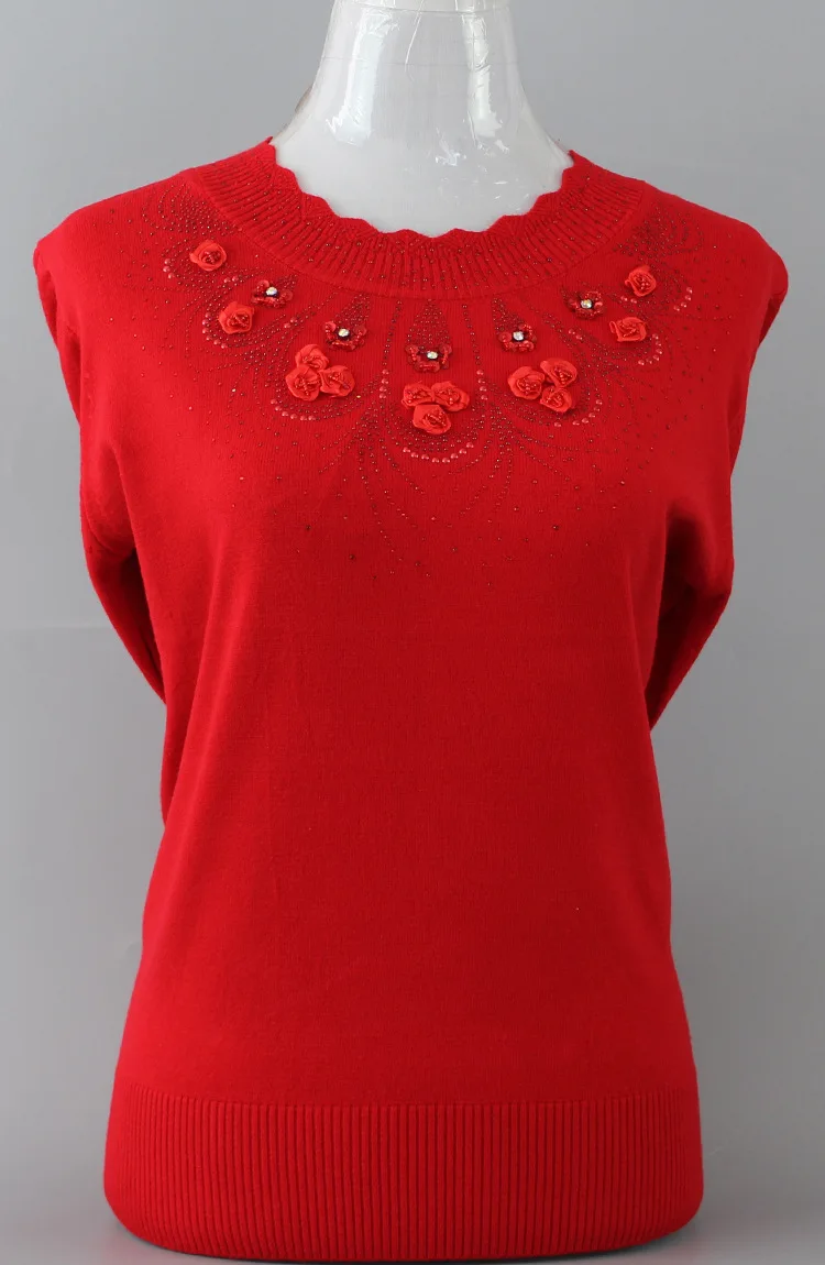 Осенне-зимний женский свитер среднего возраста с вышивкой повседневного размера плюс 50-60 лет пуловер свитер для матери T238 - Цвет: Красный