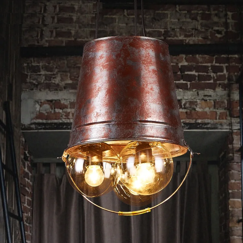IWHD 3 Heads Retro Lamp Bucket Iron Pendant Lights Loft Industrial