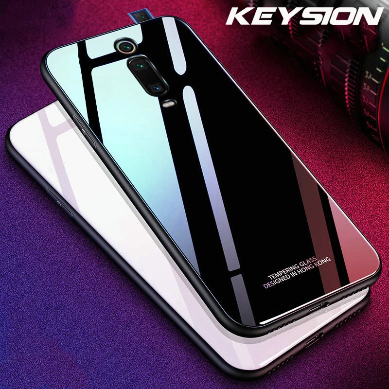 

KEYSION Glossy Tempered Glass Case For Xiaomi Mi 9T Pro Mi 9 SE Case Soft TPU Edge Hard Glass Back Cover For Redmi K20 Note7 Pro