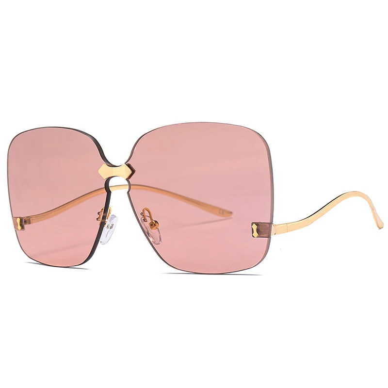 HBK, негабаритных, без оправы, солнцезащитные очки для женщин, градиентные линзы, UV400, высокое качество, фирменный дизайн, синий, розовый, винтажный стиль, на плоской подошве, модная новинка - Цвет линз: C5 Pink