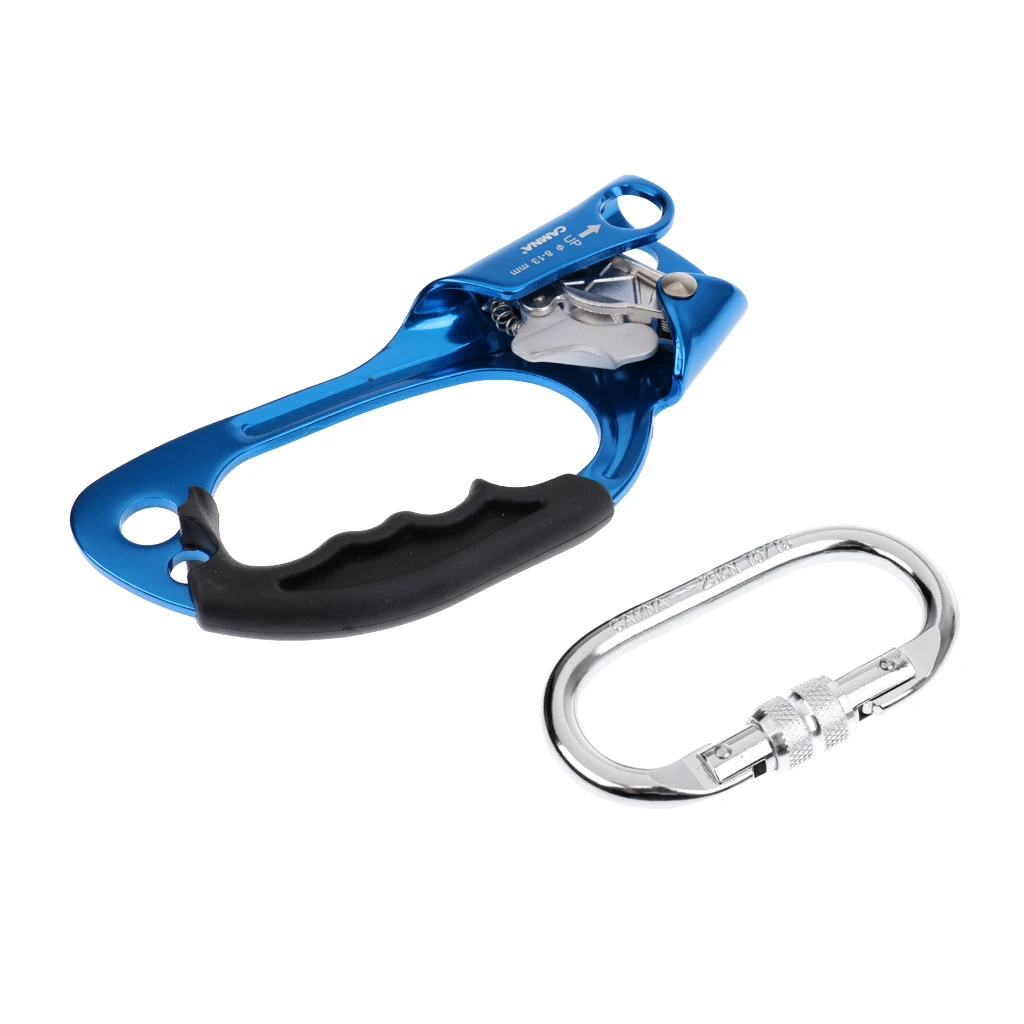 Rock Climbing Ascender for Right Hand Blue with Auto Lock Carabiner