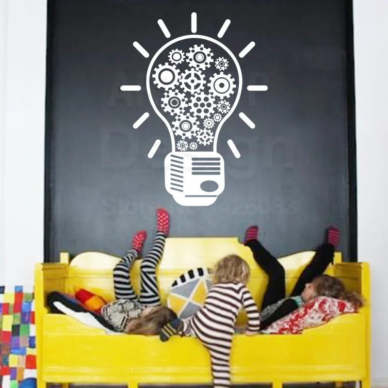 Art creative design home decor cheap vinyl gear bulb Wall Sticker colorful house decoration cartoon machine lamp decals in rooms