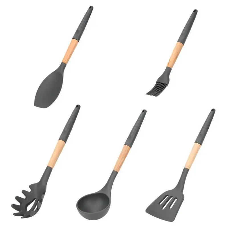 Деревянные ручки кухонные инструменты силиконовые столовые приборы Ложка для риса щетка для масла кухонная посуда ручки из бука Лопата Ложка домашняя кухня
