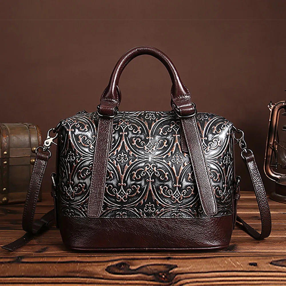 

High Qualuty Women Genuine Embossed Leather Handbag Vintage Trend Casual Crossbody Messenger Shoulder Bag Ladies Tote Bags