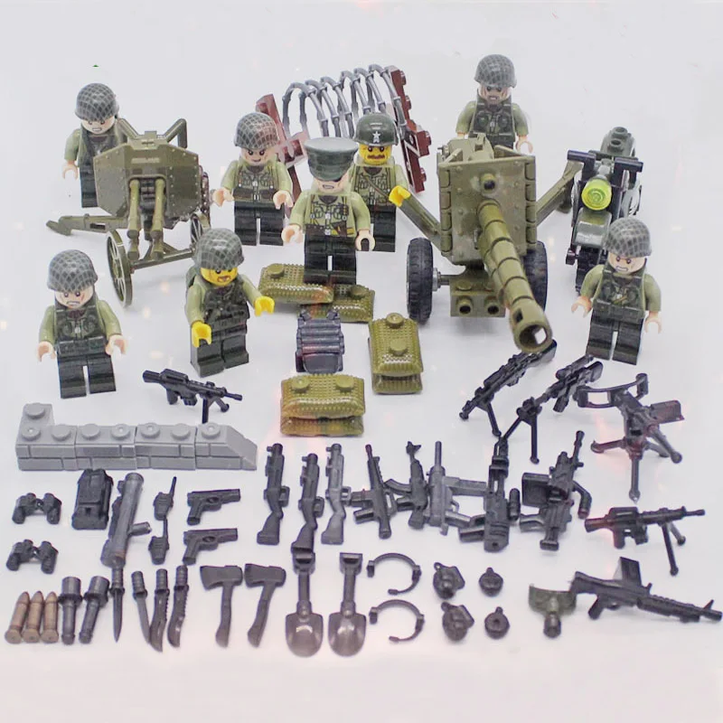 

WW2 Military USA Army Soldiers Artillery Gun Weapons Building Blocks Motorcycles Accessories Blocks Toys Compatible LegoINGlys