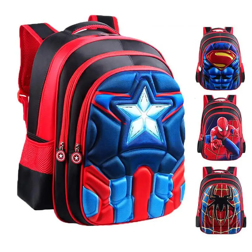 

2019 New Captain America Primary Schoolbag 3D Spiderman School Bags for Student Boys Batman Student Backpack