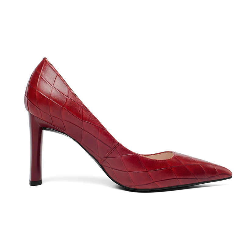 Pie Mujeres Puntiagudo Moda Primavera Relieve Calzado Cuero Negro Vaca Mujer Tinto Del vino Las Oficina Superficial De 2019 En Zapatos Isnom Dedo zq5PYvT