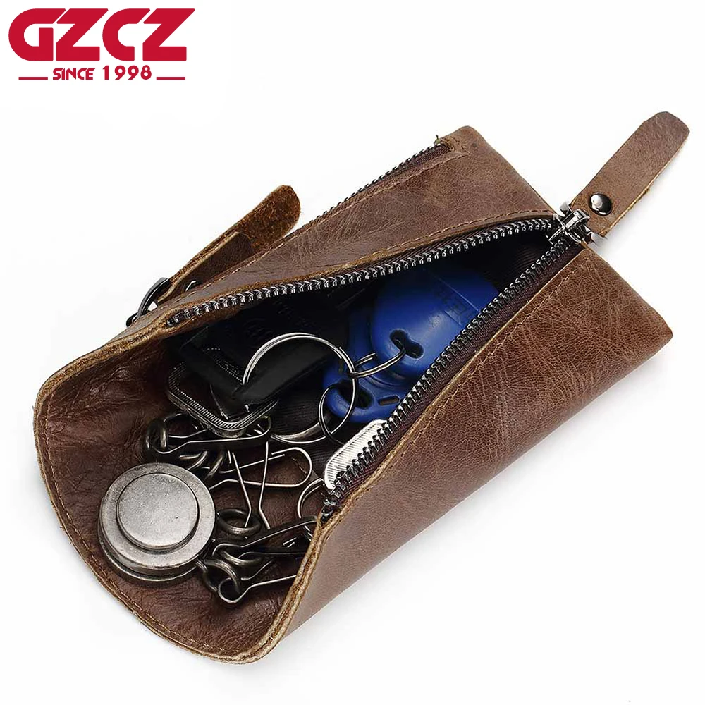 

GZCZ Genuine Leather Wallet Men Fashion Mini Key Wallet Purse High Quality Zipper Pouch Small Vallet Portomonee Male Clutch Car