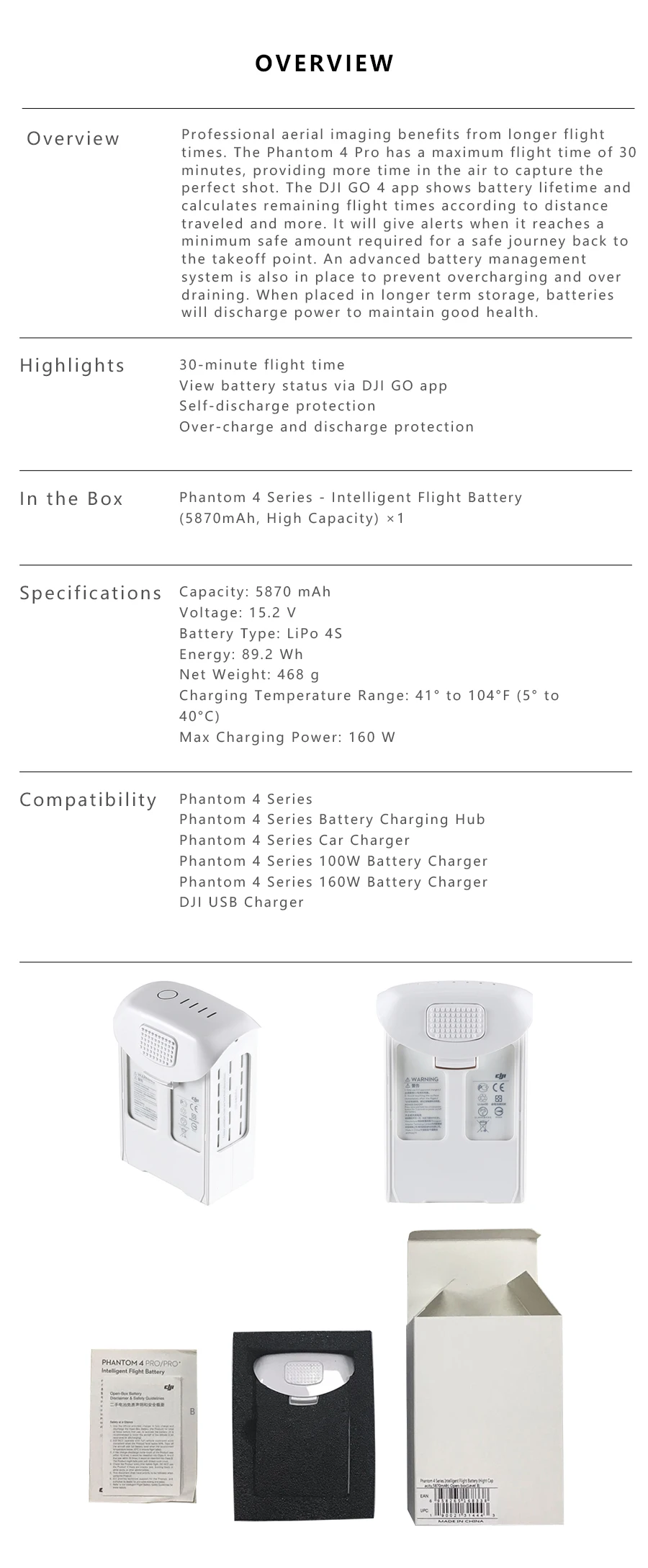 Батарея Mavic для DJI(Отремонтированная DJI)/Spark/Phantom 4 Series/Phantom 3 Drone Intelligent Flight Batteries(Отремонтированная DJI