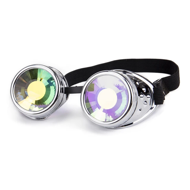 Steampunk Goggles Round Kaleidoscope Colorful Glasses Rave Festival Party EDM Sunglasses Diffracted Lens 1