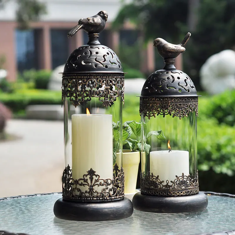 

Retro romantic Moroccan style candle stand wrought iron candle holders wedding lantern glass candlestick wedding party Decor