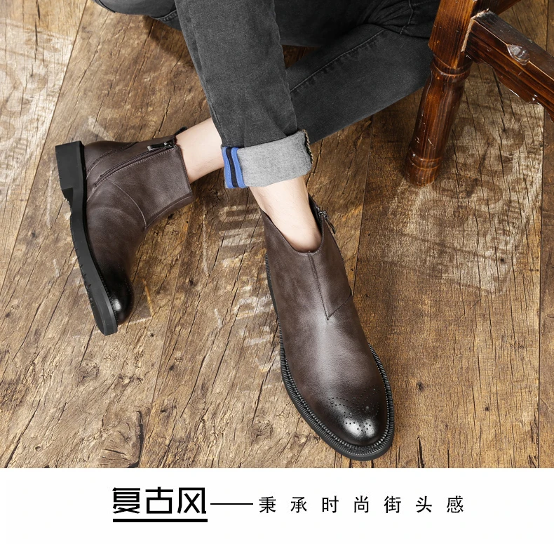 Г. осенние кожаные ботинки с перфорацией типа «броги» дышащие ботинки martin из натуральной кожи без застежки винтажные модные мужские ботинки Size38-44