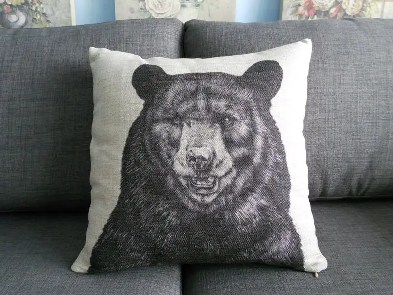 Buy Vintage Animal Pattern Cushion Cover Black Bear