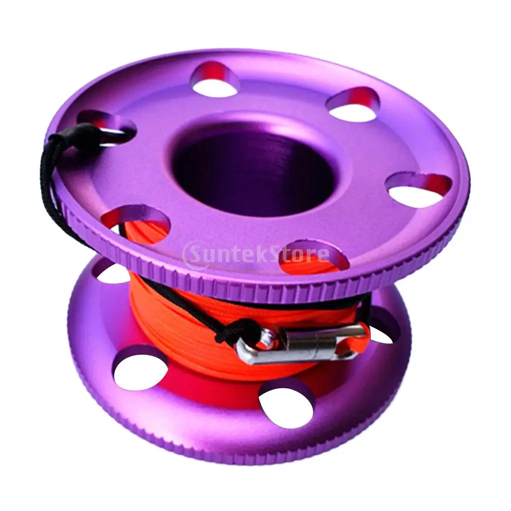 Scuba Diving Aluminum Alloy Finger Spool Guide Line Reel + 30m High Visibility Line & 10cm Stainless Steel Double End Bolt Snap