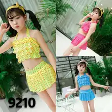 Купальник с оборками для девочек; комплект бикини для девочек; купальный костюм для маленьких девочек с высокой талией; купальный костюм с принтом; пляжная одежда