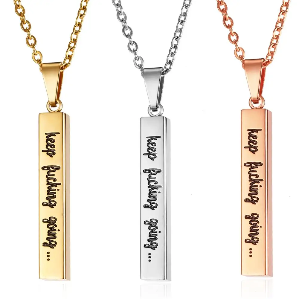 

Personalized Vertical Bar Necklace Keep Going Words Engraved Date Name Custom Pendant Necklace Women Wedding Jewelry Girls Gift