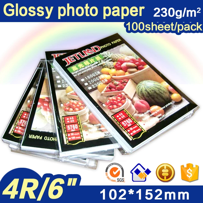 Jetland струйная фотобумага 4x6 дюймов, 100 листов(230gsm) 4R(A6) высокая глянцевая бумага для печати изображений